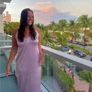 Purple silk midi dress with open back